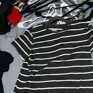 Time and Tru Black and White Striped Top